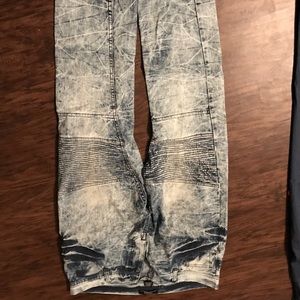 Distressed biker acid wash jeans